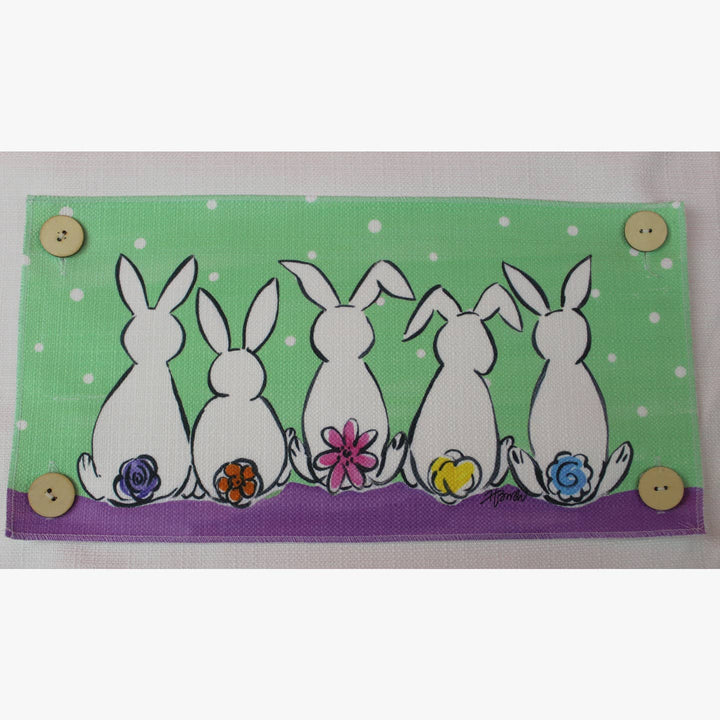 Bunnies Green Purple Pillow Swap