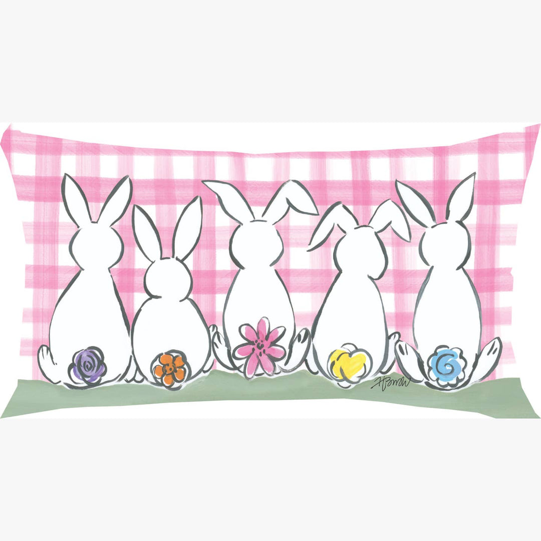 Bunnies Pink Plaid Pillow