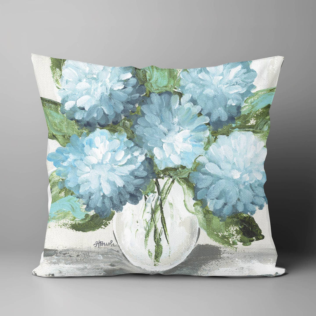 Blue Hydrangeas White Pillow