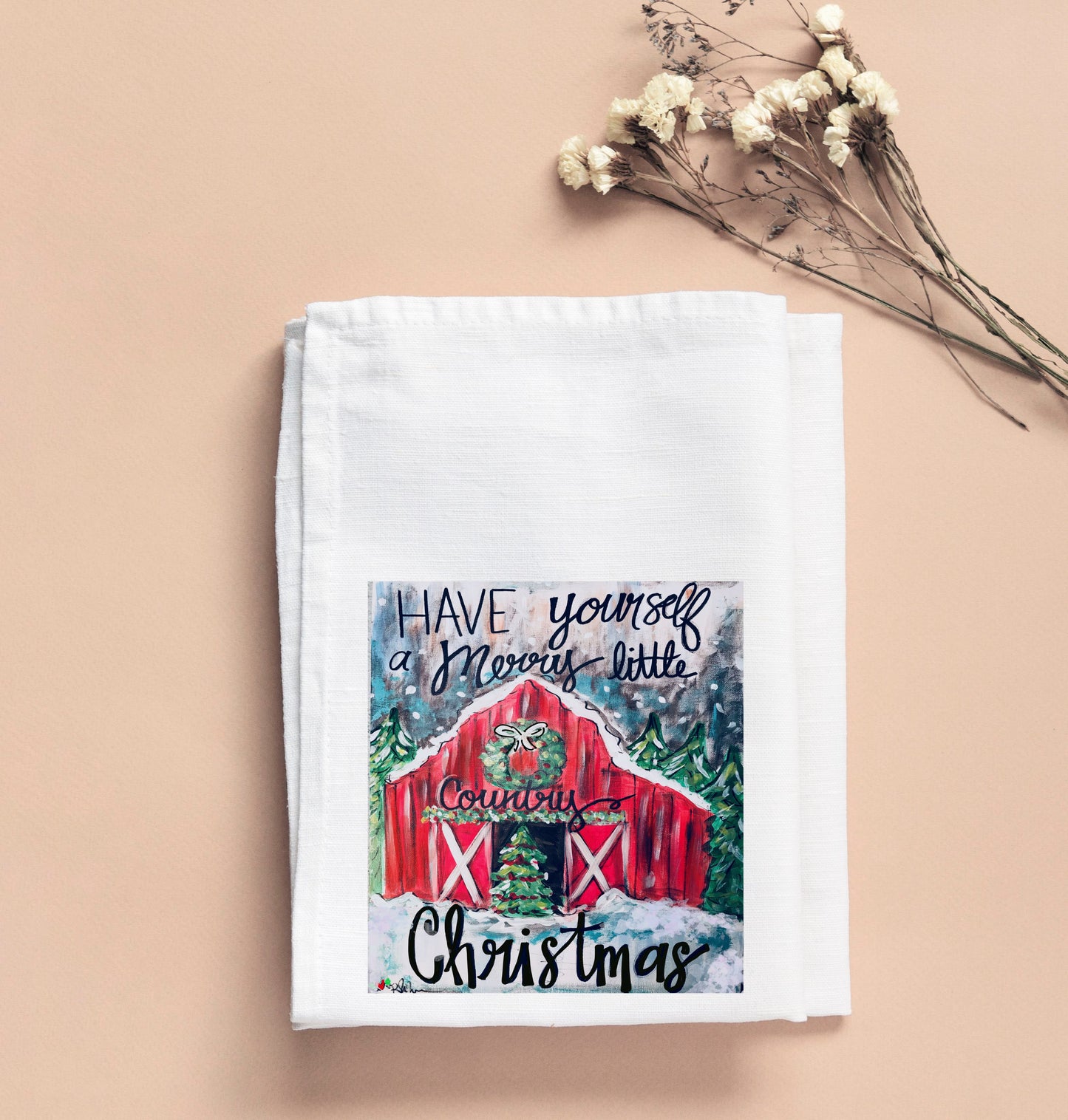 COUNTRY CHRISTMAS BARN TEA TOWEL