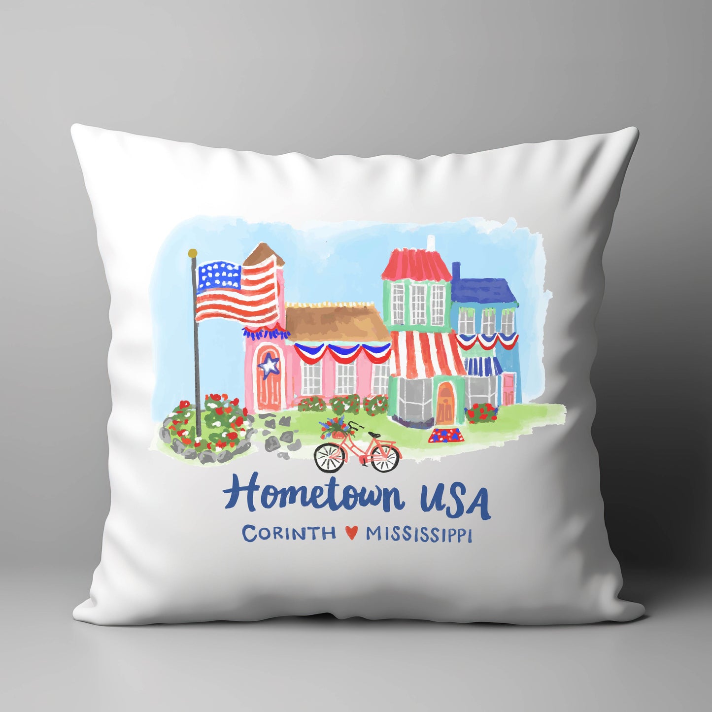 "Hometown USA" on 18"x18" Pillow