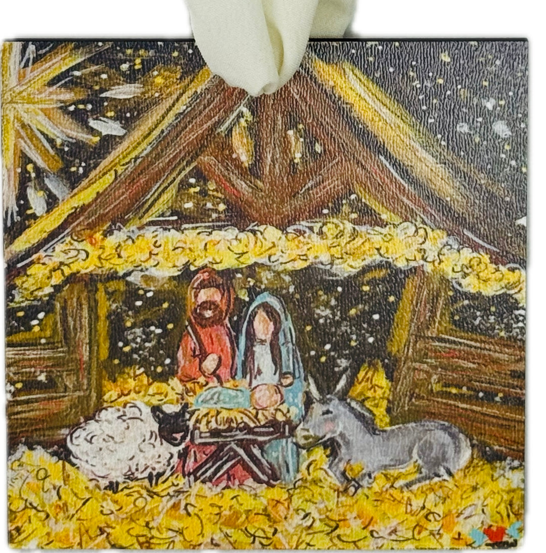 JENNIE'S BLACK & GOLD SQUARE NATIVITY ORNAMENT