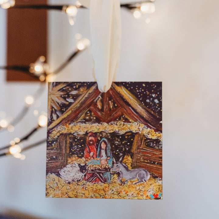 JENNIE'S BLACK & GOLD SQUARE NATIVITY ORNAMENT