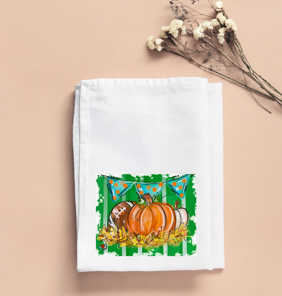 JENNIE'S PUMPKINS & FOOTBALL TEA TOWEL