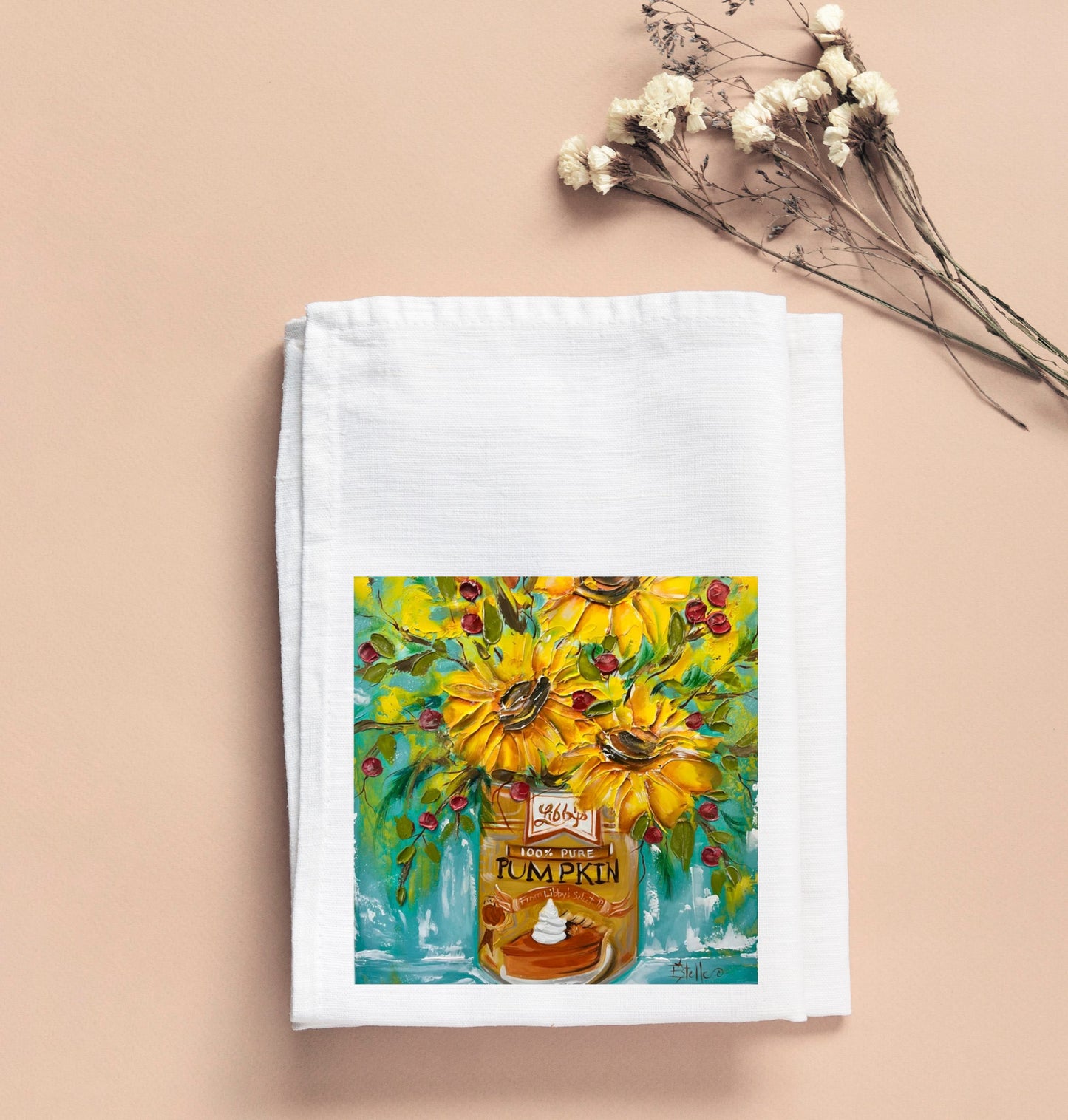 KRISTIE'S PUMPKIN CAN SUNFLOWERS TEA TOWEL