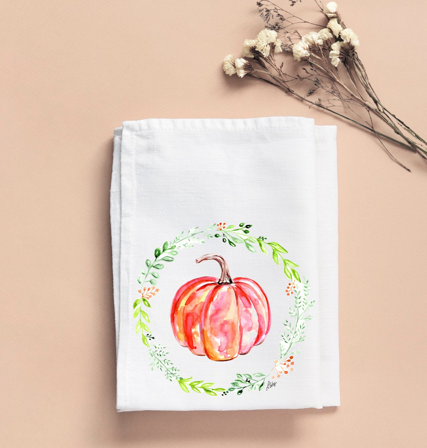 LAURA'S PUMPKIN WREATH TEA TOWEL