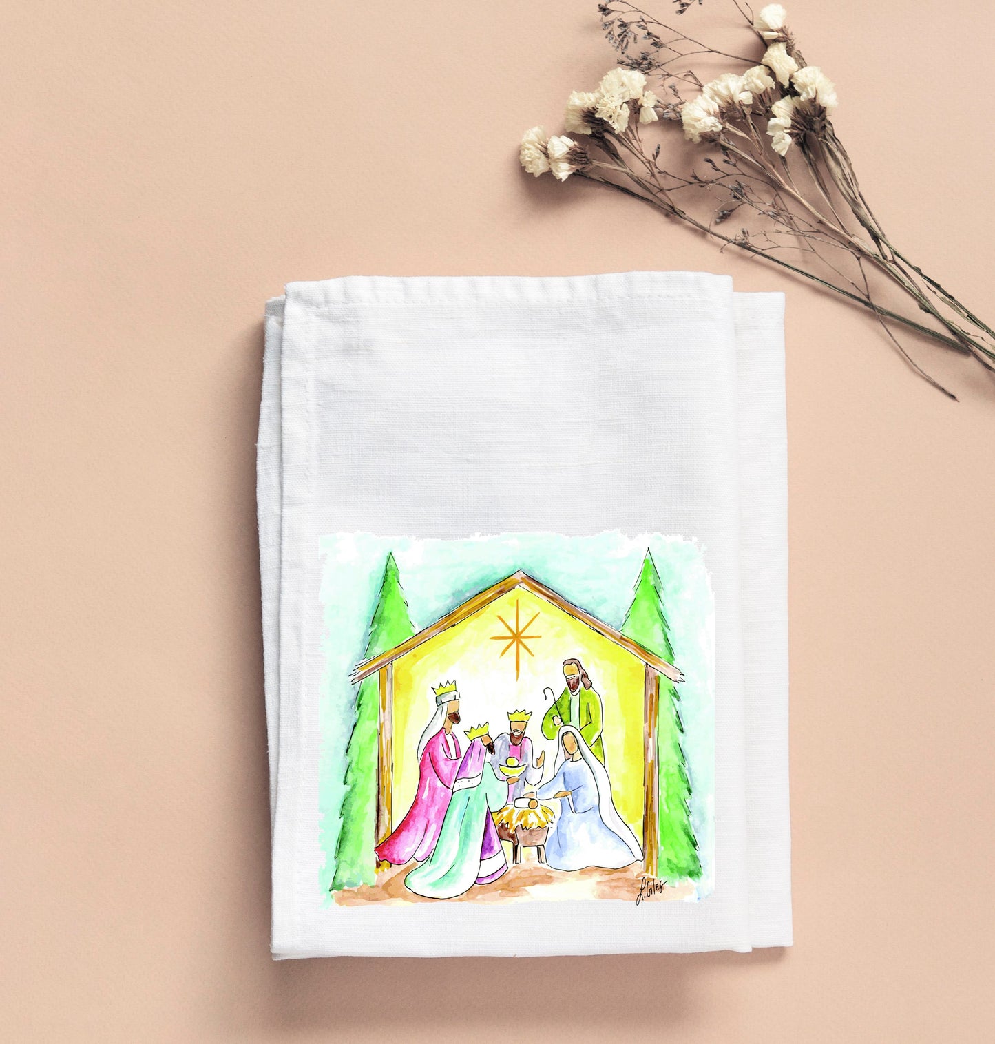 LAURA'S SQUARE NATIVITY TEA TOWEL