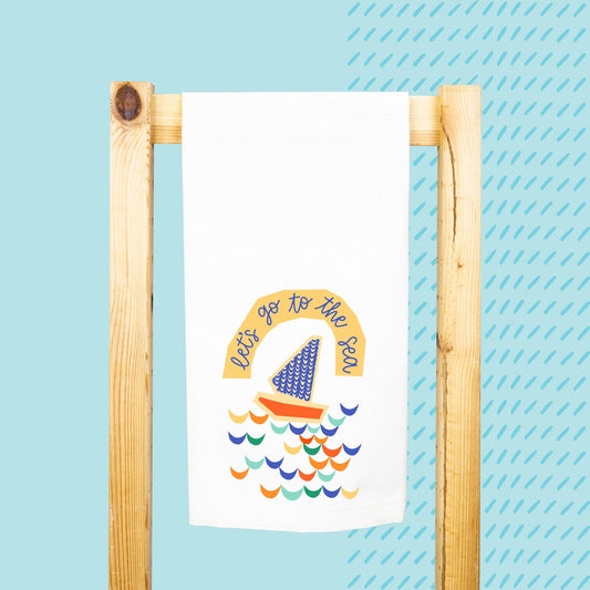 LET GO TO SEA DESIGN ON TEA TOWEL