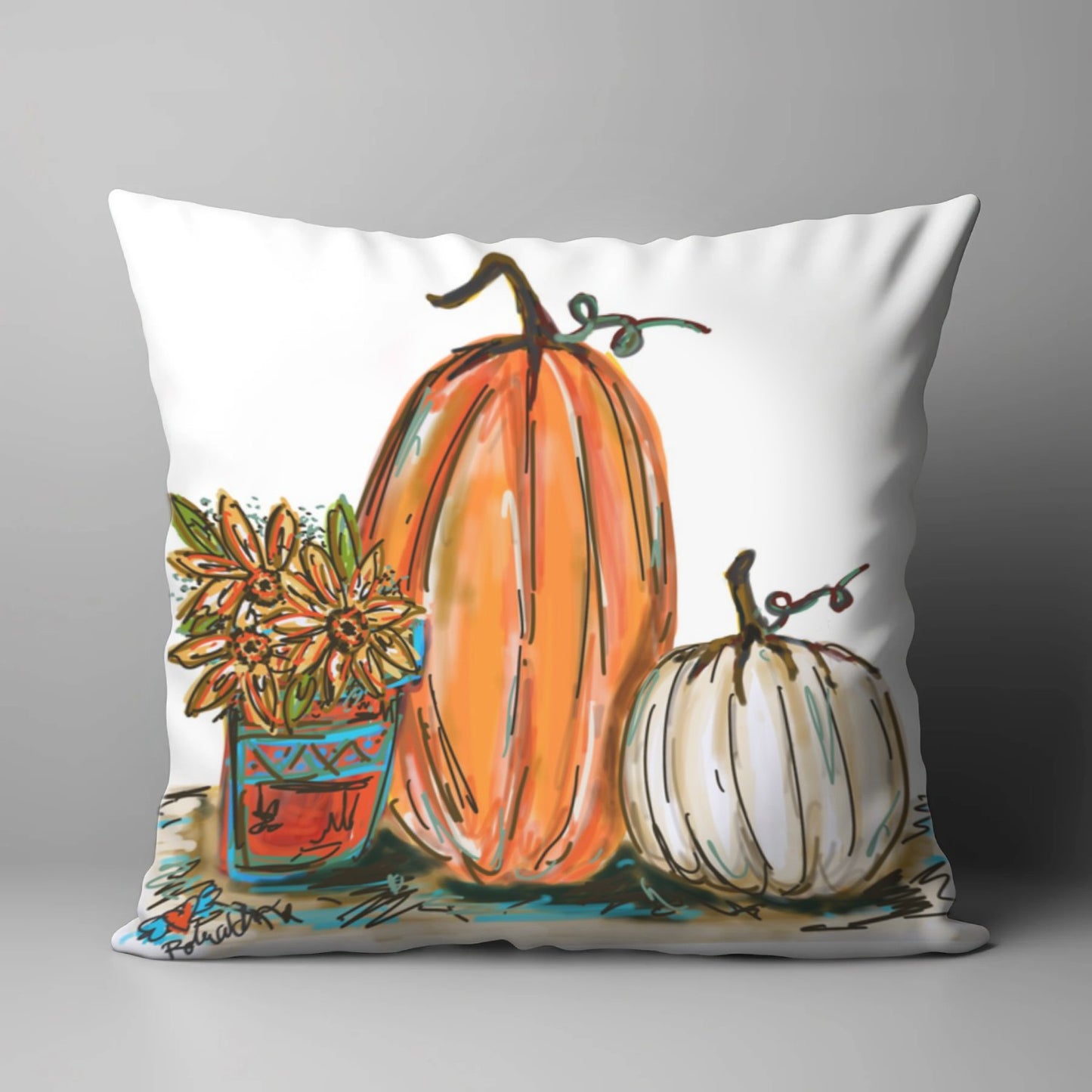 JENNIE'S 2 PUMPKINS & A POT SQUARE PILLOW