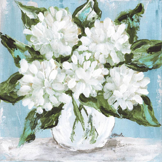 "White Hydrangeas on Blue" on Square Swap