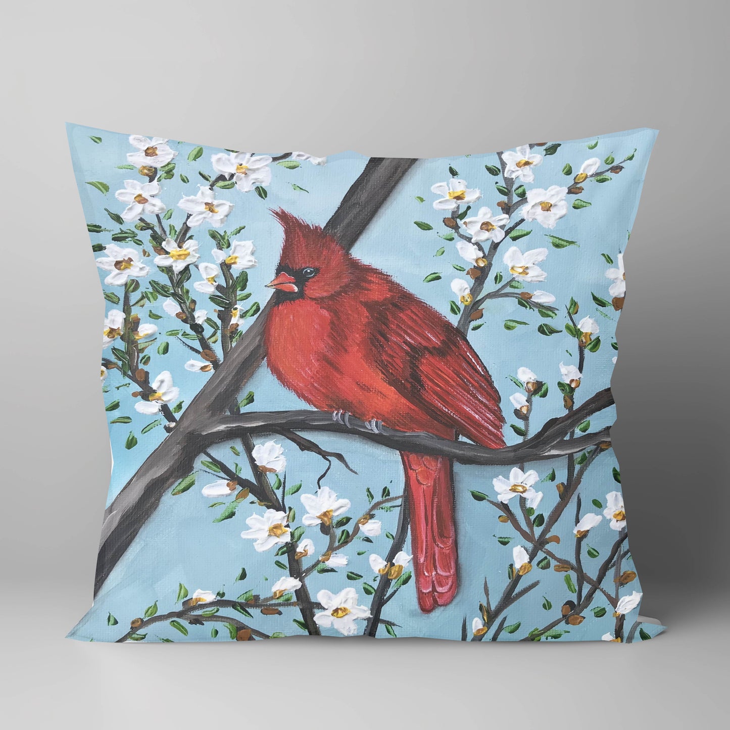 "Spring Cardinal" on 18'X18" Pillow