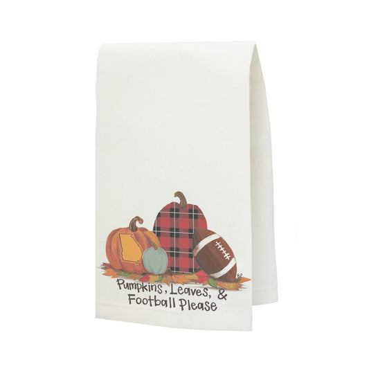 Gameday Fall "Athens Pumpkins Leaves And Football Please" Tea Towel